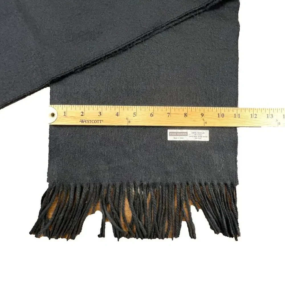 Paul Harris Mid Weight Fuzzy Fringed Muffler Scarf 64X11 Black